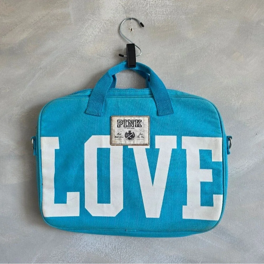 Victoria Secret Pink Blue & White Laptop Bag Top Handle No Strap